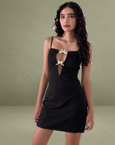 Asinel Mini Dress in Black with Ivory Bow