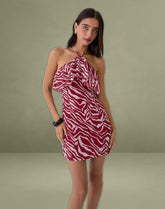 Beyza Halter Mini Dress in Zebra Print Red