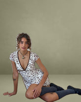 Melva Mini Dress in Brown Stem Flower Flock