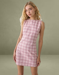 Ayana Backless Mini Dress in Basic Tartan Pink