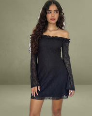 Severine Bardot Mini Dress Lace Black