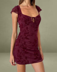 Lashka Mini Dress in Botanical Flower Maroon