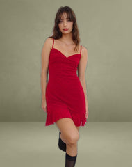 Micaya Mini Dress in Red Heart Flocked Mesh