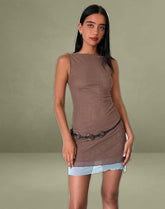 Ren Mini Dress in Mesh Brown with Light Blue