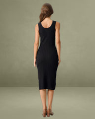 Black U Neck Bodycon Sleeveless Sweater Dress