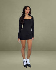 Janjisu Long Sleeve Lycra Bodycon Mini Dress in Black