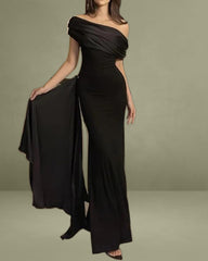 Black Off-the-Shoulder Mermaid Maxi Dress