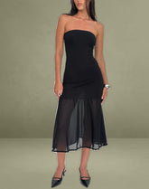 Sachiko Bandeau Midi Dress in Chiffon Jersey Black