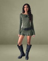 Gillian Long Sleeve Mini Dress in Slinky Khaki
