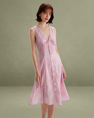 Pink Striped Sleeveless Midi Dress