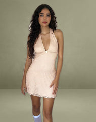 Codami Halterneck Mini Dress in Lace Lotus Pink