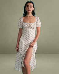 The Short Sleeve Floral Ruched Midi Dress