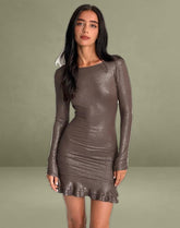 Sabiya Backless Mini Dress in Shimmer Brown
