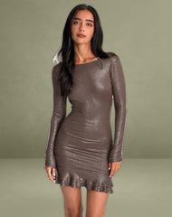 Sabiya Backless Mini Dress in Shimmer Brown