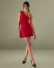 Boone One Shoulder Mini Dress in Slinky Red