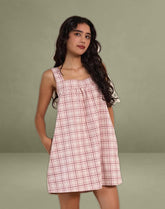 Sanlia Mini Dress in Basic Tartan Pink