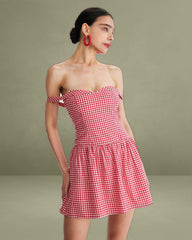 Red Plaid Sweetheart Neck Slip Mini Dress