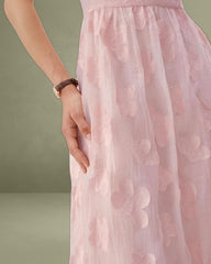 Pink Square Neck Puffed Sleeve Midi Dress