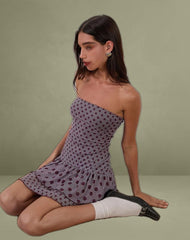 Midea Bandeau Dress in Stripe Polka Plum