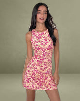 Ayana Backless Mini Dress in Dark Wild Flower Cantaloupe