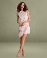 The Pink Boat Neck Bowknot Satin Mini Dress