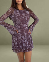 Sonata Mini Dress in Botanic Sketch Purple