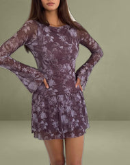 Sonata Mini Dress in Botanic Sketch Purple