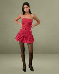 Denama Puffball Mini Dress in Deep Red