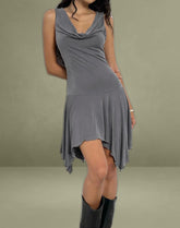 Briar Waterfall Mini Dress in Cupro Grey