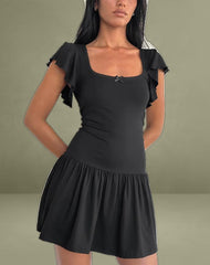 Toinette Drop Waist Mini Dress in Black
