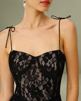 Black Sweetheart Neck A-Line Slip Midi Dress