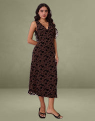 Gabriela Midi Dress in Garden Floral Brown