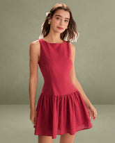 Red Boat Neck Sleeveless Mini Dress