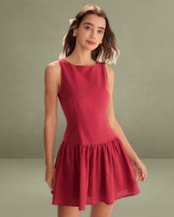 Red Boat Neck Sleeveless Mini Dress