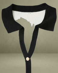 White Contrasting V Neck Button Dress