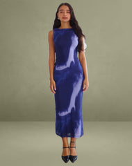 Fayola Printed Maxi Dress in Watercolour Navy