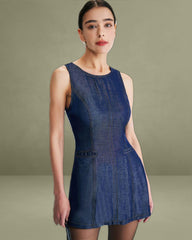 Blue Sleeveless Pocket Mini Dress