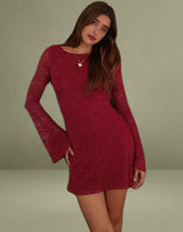 Sevila Long Sleeve Mini Dress in Deep Red Lace