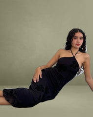 Ribka Halterneck Midi Dress in Orchids Flock Black