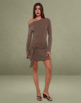 Aleida Belted Mini Dress in Cupro Mink
