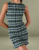 Takayi Mini Dress in Linen Mono Check Green