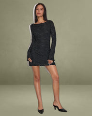 Julita Mini Dress in Sheer Flower Black