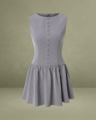 Grey Boat Neck Sleeveless Mini Dress