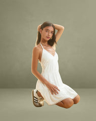 Londyn Tiered Halter Mini Dress in Off White