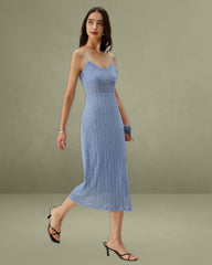 Blue Lace Slip Bodycon Midi Dress