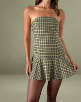 Hadia Bandeau Mini Dress in Check Yellow