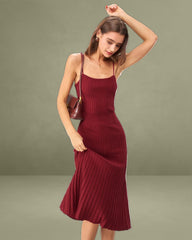 Wine Red A-Line Slip Sweater Dress