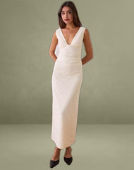 Gerda Maxi Dress in Floral Flock Cream