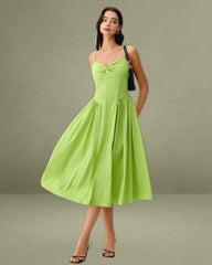 Green Sweetheart Neck Slip Midi Dress