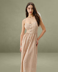 Orange Striped Sweetheart Neck Slip Maxi Dress